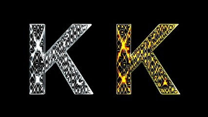 Beautiful illustration of silver and golden English alphabet K on plain black background