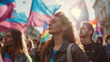 Far Left Wing Protest with Trans and Gay Rights Flags