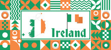 Ireland Map Flag Independence Day Geometric Country Web Banner Corporate Abstract Background Design With Flag Theme. Country Vector Illustration