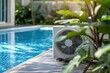 Outdoor swimming pool heating by heat pump.
