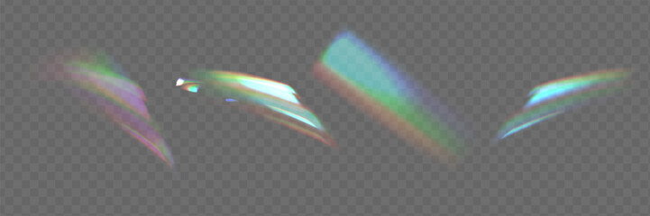 Poster - Iridescent crystal leak glare reflection effect. Optical rainbow lights, glare, leak, streak overlay. falling confetti.