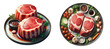 set of all the things needed to cook 2 pieces of meat isolated on transparent png background