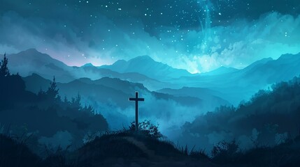 Wall Mural - A prayer meditation app icon featuring the cross on the hill, inviting spiritual reflection