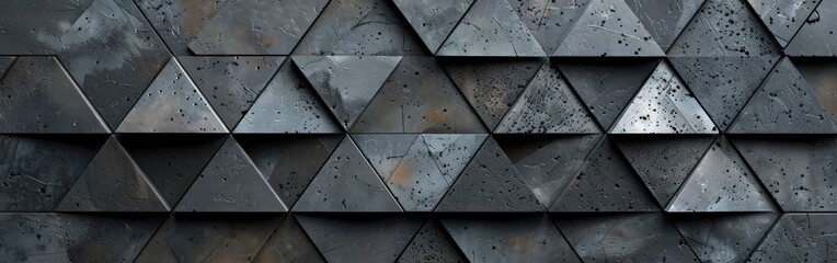 Wall Mural - Geometric Fluted Triangles in Anthracite Gray Stone Mosaic Tile Wallpaper Texture - Abstract Dark Black Concrete Cement Background Banner