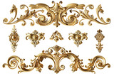 Gold baroque ornament element isolated on a transparent background