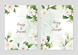 Fototapeta Boho - White orchid elegant wedding invitation card template with watercolor floral and leaves