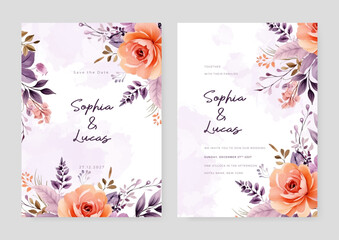 Fototapete - Orange poppy beautiful wedding invitation card template set with flowers and floral