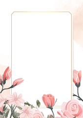 Wall Mural - Pink and white vector frame with foliage pattern background with flora and flower