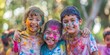 holi festival with happy kids, close up 