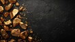 Gold nuggets on black background with copy space, concept of business, gold, mine, treasure, rich, market