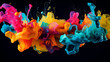  Colorful splash. Liquid and smoke explosion of colors on dark background,. Abstract pattern. Horizontal banner
