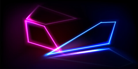 Wall Mural - abstract neon light arrow line background in vector. blue and pink futuristic laser effect banner. s