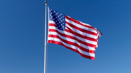 Wall Mural - US American flag, american flag on sky memorial day, independence day, usa flag, labor day, american flag, united states flag, waving flag, texture, wallpaper