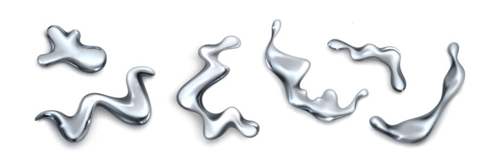 Wall Mural - 3d liquid chrome shape, abstract y2k metal object. fluid graphic element set. modern trendy mercury 