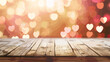Valentines day background with heart bokeh and wooden