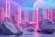 Futuristic landscape with neon light