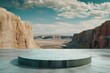 Empty marble platform with mountains and sky background