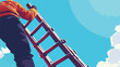 Hand scrambling a ladder blue sky background.. flat vector
