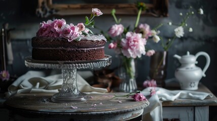 Sticker - A chocolate cake sitting on top of a table