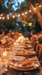 Sticker - A long table is set with plates and glasses