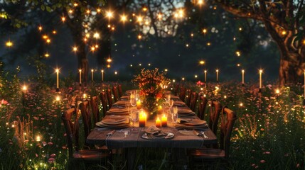 Wall Mural - A dinner table set with candles and flowers