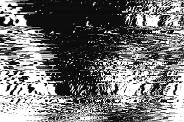 Wall Mural - Abstract distorted black white motion glitch overlay effect distress texture. Monochrome interlaced digital background. Futuristic striped glitched grunge, retro 90s, lo-fi brutal cyberpunk design
