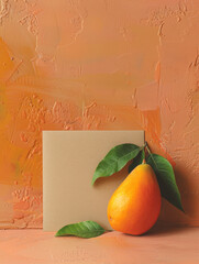 Poster - Mango with a blank card on a textured backdrop, for mockup.