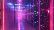 Futuristic Server Room High-Speed Racks, data storing and transfer concept 