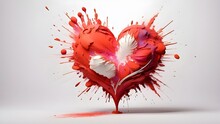 Red, vivid heart with explosions of color and powder on a white background. Abstract symbol of love and romanticism at a wedding