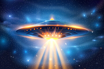 UFO spaceship alien craft illustration, space alien flying saucer concept illustration