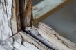 closeup of a splintered wooden frame corner