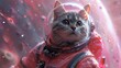 Astronaut Cat in Space: cat in a space suit, floating against a backdrop of pastel pink and purple that mimics the far reaches of space.