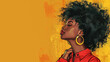 Illustration of an afro woman on a yellow background with copy space for text. International Afro American Women's Day concept