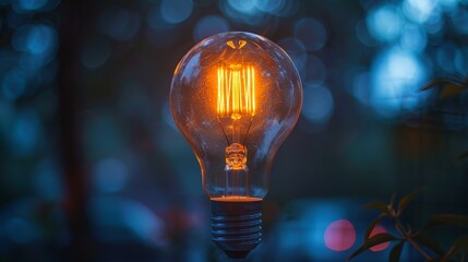 Poster - Lightbulb: A close-up of a glowing LED lightbulb