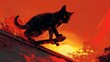 Skater Cat in the Park: cat on a skateboard, doing a trick off a ramp, with a pastel orange and yellow background suggesting a sunset in a skate park.