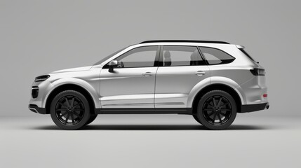 Canvas Print - Isolated side view of a silver SUV. 3D rendering.