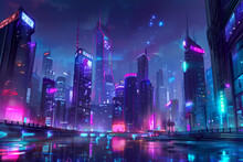 Futuristic cyberpunk city night scene