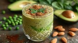 Fototapeta Do akwarium - Food and drink, healthy dieting and nutrition, lifestyle, vegan, alkaline, vegetarian concept. Green smoothie with organic ingredients. Generative Ai. 