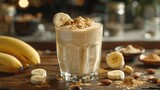 Fototapeta Do akwarium - Peanut butter oatmeal breakfast smoothie. Generative Ai.