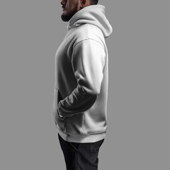 Canvas Print - Mockup of a white oversized hoodie on a bearded man with his hands in his pocket, side view.