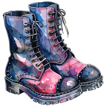 Watercolor Gothic Boots Clipart Clipart Isolated On White
