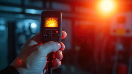 Electronic hygrometer for taking measurements. Accessories for determining the moisture content of building materials. Light background.