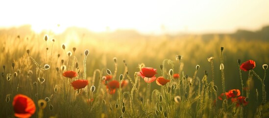 Canvas Print - Open field with poppies.