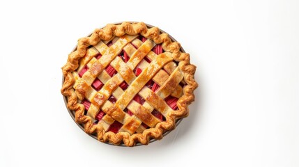 Poster - A homemade rhubarb pie in the process of being prepared, isolated on a white background 