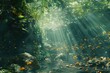 Rainforest Rainy Season, Droplets on Leaves, Renewal Sense, Water Cycle Focus, Digital Art