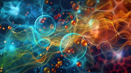 Wall Mural - abstract digital artwork with network connections and energy spheres.