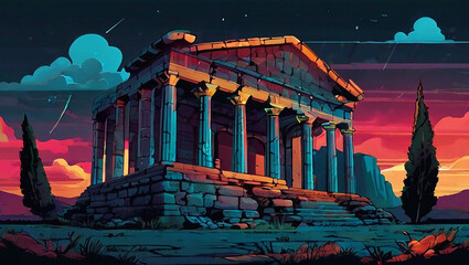 Wall Mural - Temple ruins in an ancient rome citys Illustration