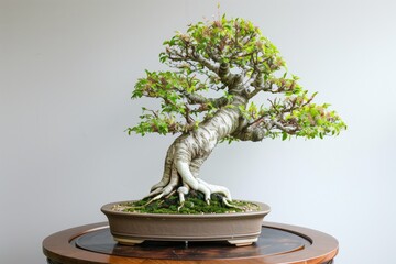 Wall Mural - bonsai tree on turntable for symmetrical pruning