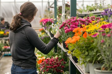 Poster - overtheshoulder shot of selecting flowers at a nursery