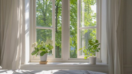 Sunlit Room with a View of Vibrant Greenery. Generative ai